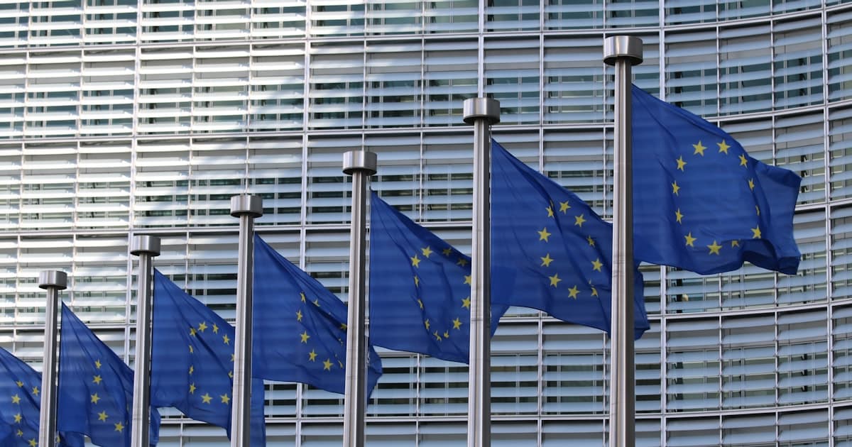 EU flags outside the European Commission's Berlaymont building in Brussels